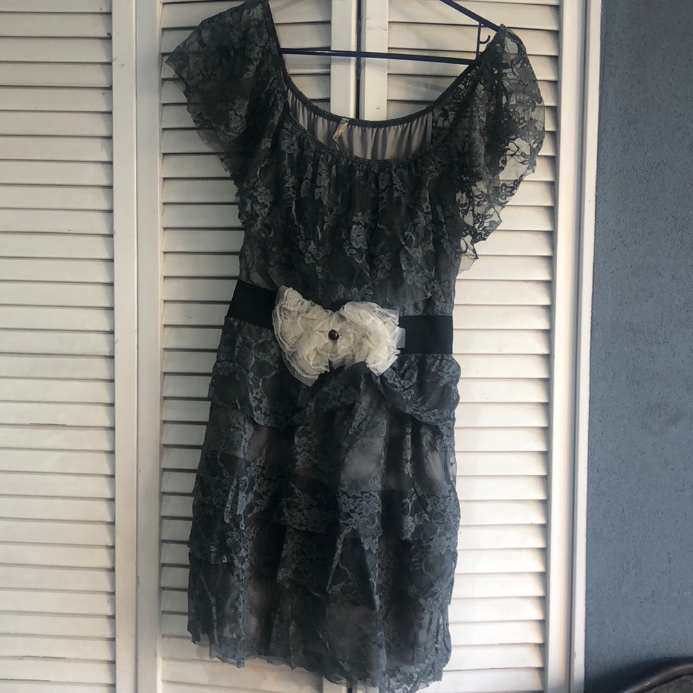 Gray lace dress.